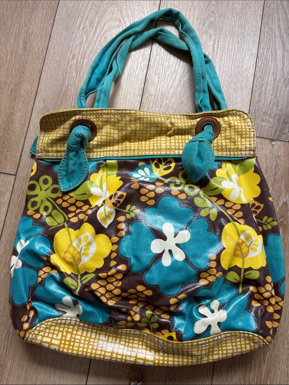 Fossil KeyPer Coated Canvas Hobo Tote Floral Flowers Tote Shoulder Bag Used